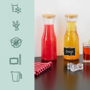 Relaxdays Wasserkaraffe Glas Bambus Transparent mit Deckel 2er Pack 27 cm x 9,5 cm 0,6 kg