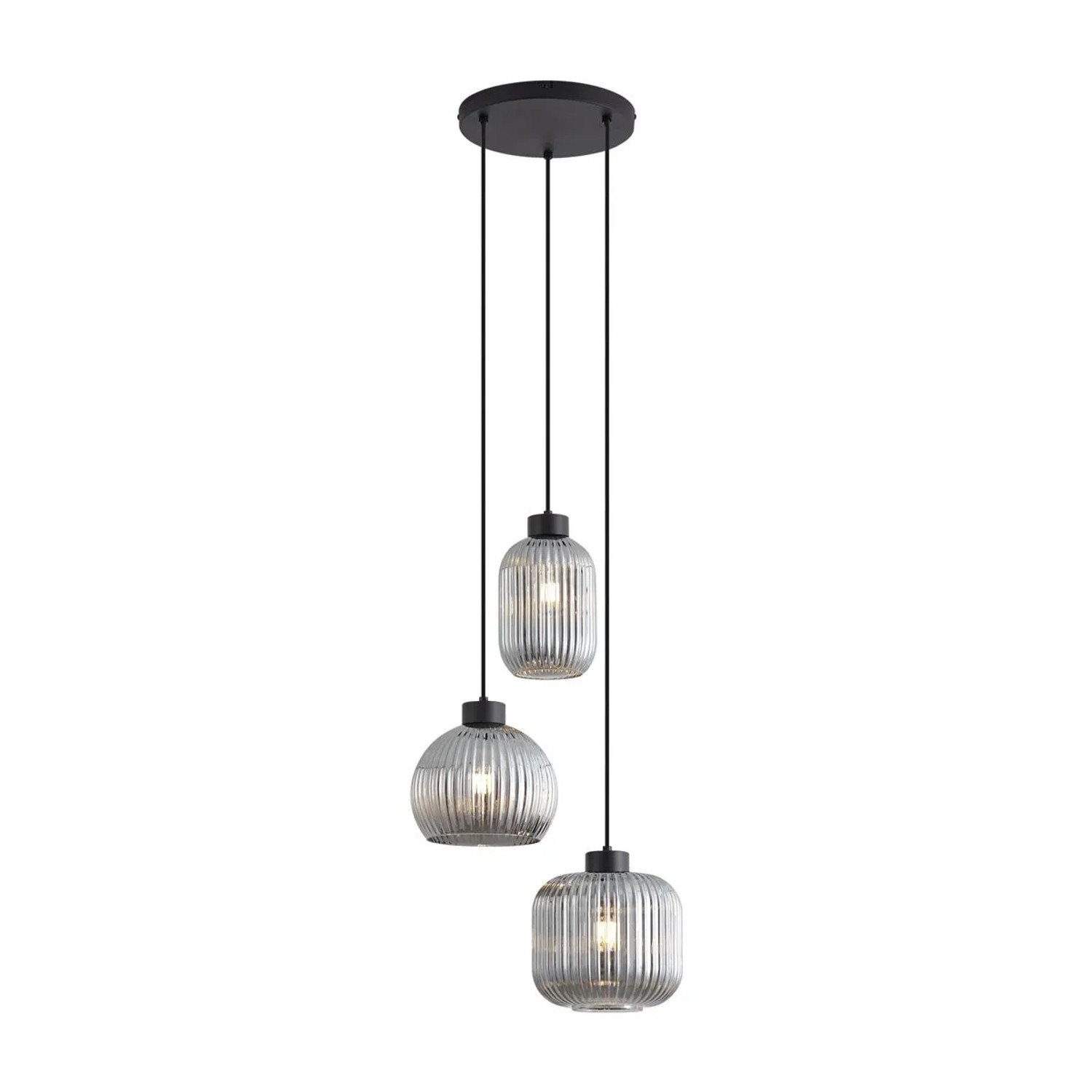 QAZQA Design-Hängeleuchte Schwarz mit Rauchglas 3-flammig Ana
