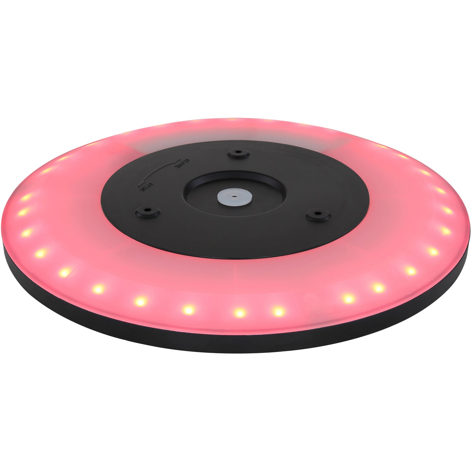 Schwarze, runde LED-Deckenleuchte Sapana mit RGB-Farbwechsler und einstellbarer Lichtfarbe.