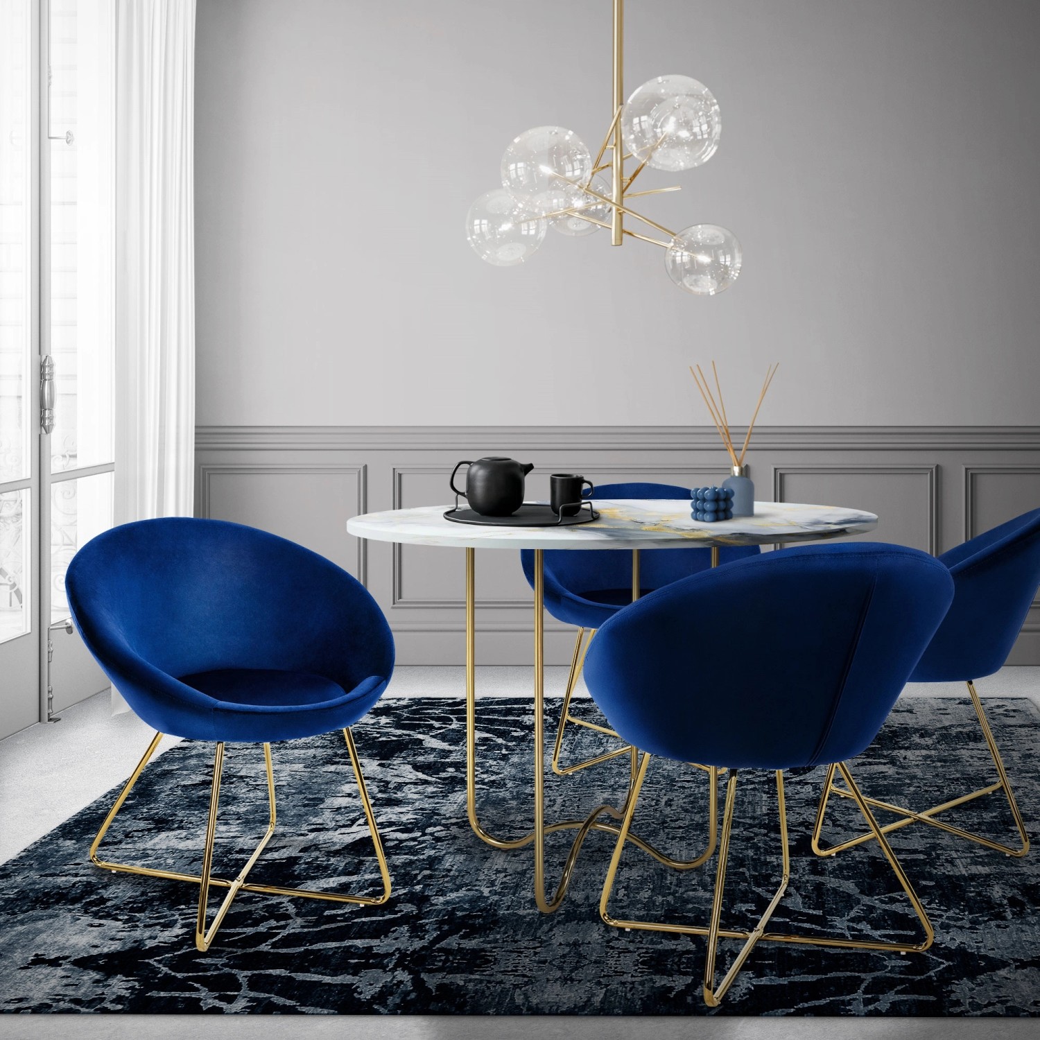 ML-Design Esszimmerstuhl mit Runder Rückenlehne Blau aus Samt_7