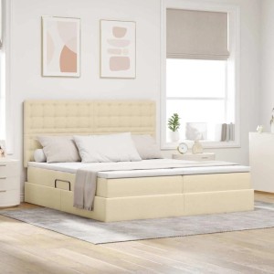 vidaXL Bett mit LED-Lichtleisten mit Kopfteil Creme 200 x 200 cm Stoff 3372867