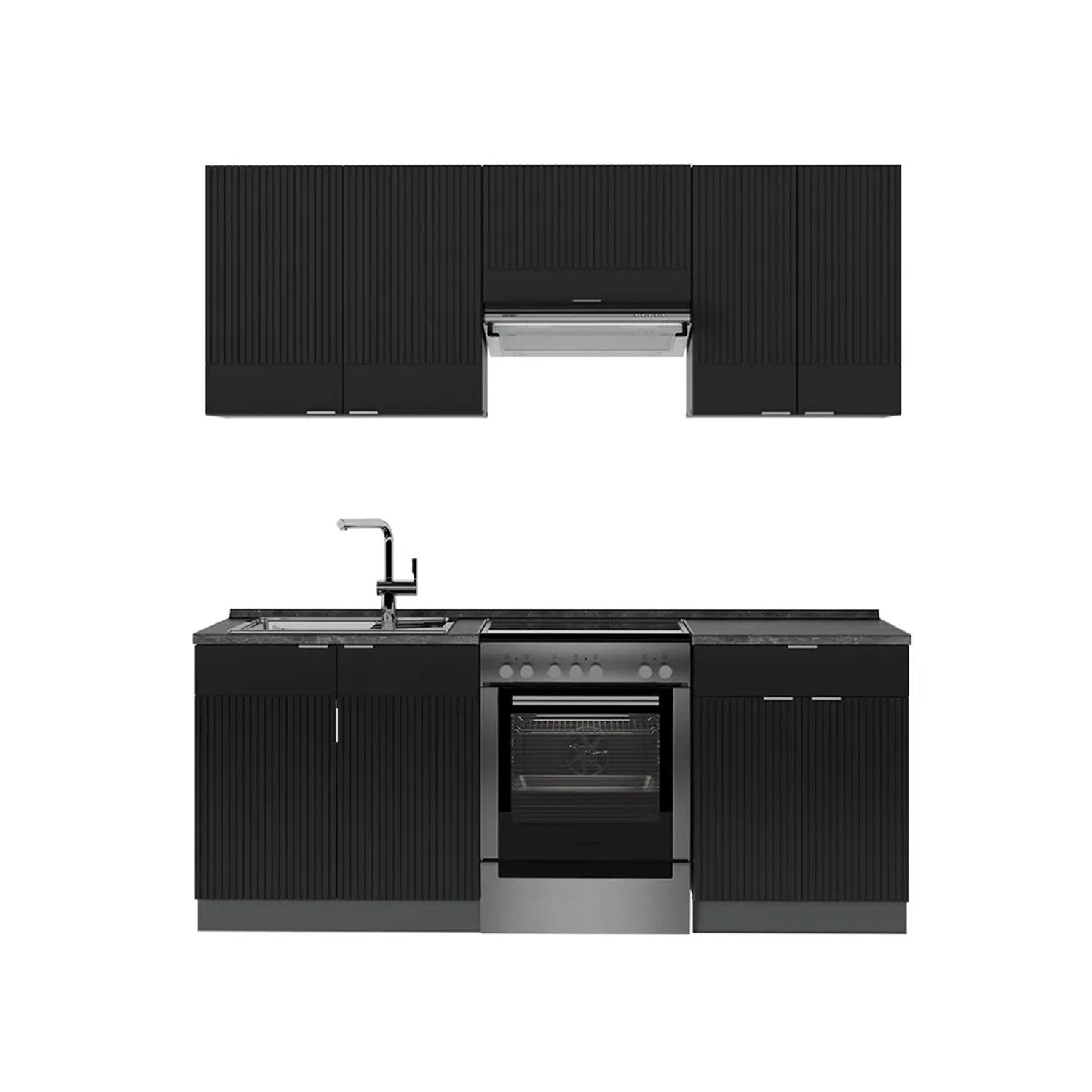 Vicco Fame-Line Küchenschränke Schwarz gestreift/Anthrazit 200 cm AP Anthrazit ohne E-Geräte