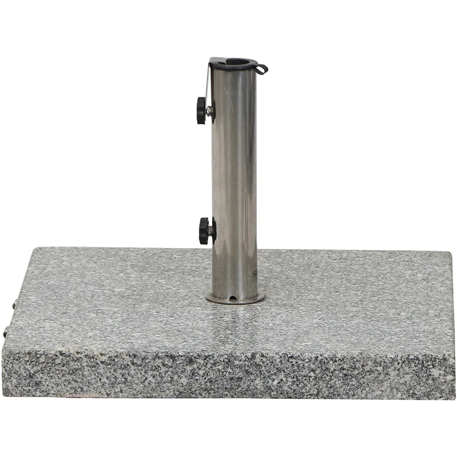 Grauer Siena Garden Schirmständer aus Granit, 54x54x5,5 cm, mit Edelstahlrohr.