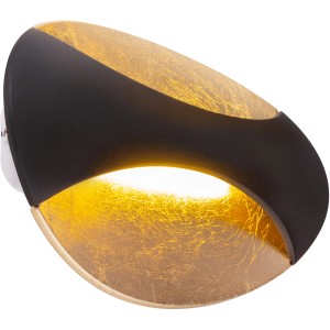 Moderne LED-Wandleuchte Alexandra von Globo, Metall schwarz-gold, warmweißes Licht.