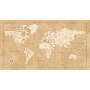 Komar Vliesfototapete Vintage World Map, Weltkarte in Beige- und Brauntönen.