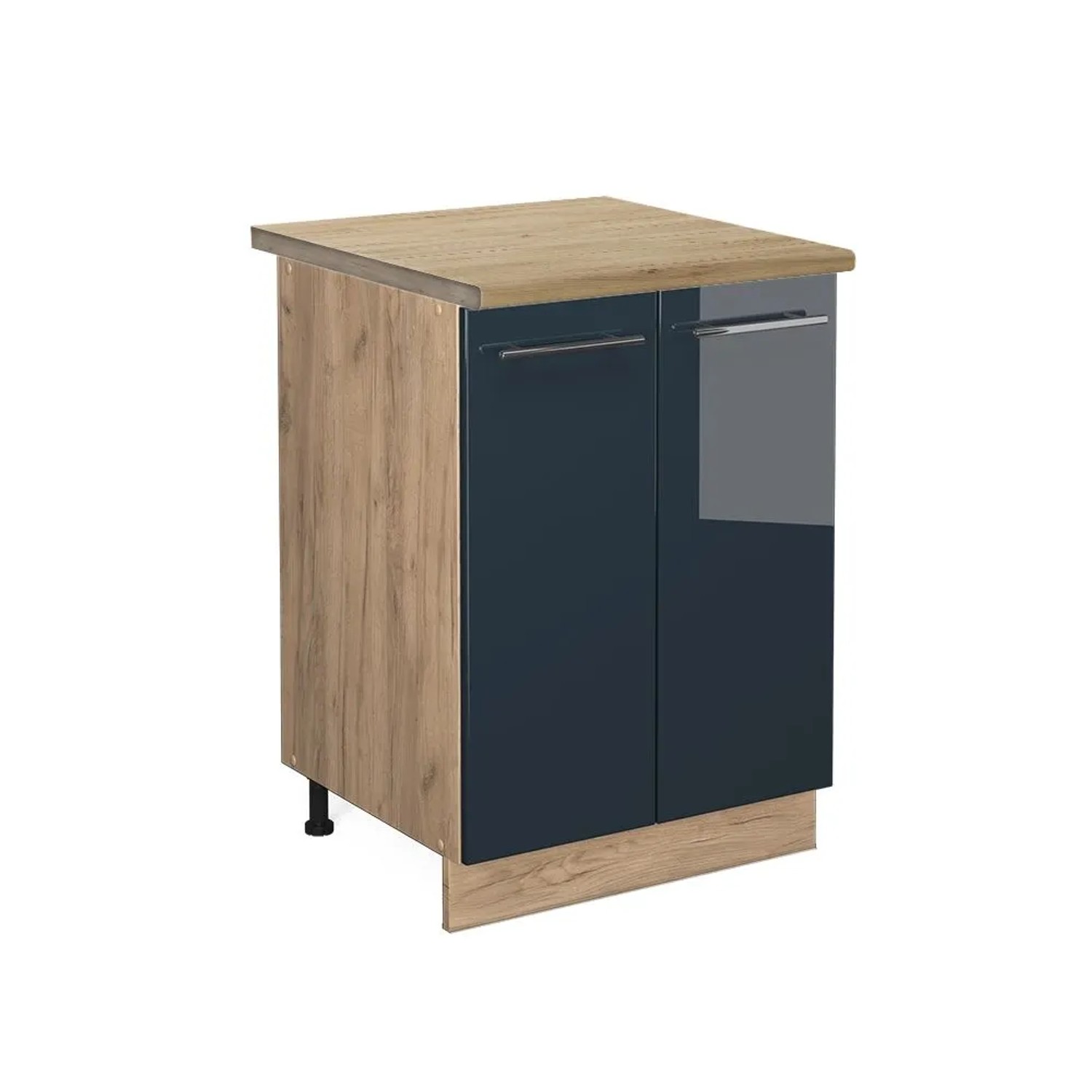 Vicco Küchenunterschrank Fame-Line DunkelBlau Hochglanz Goldkraft Eiche 60 cm AP Eiche