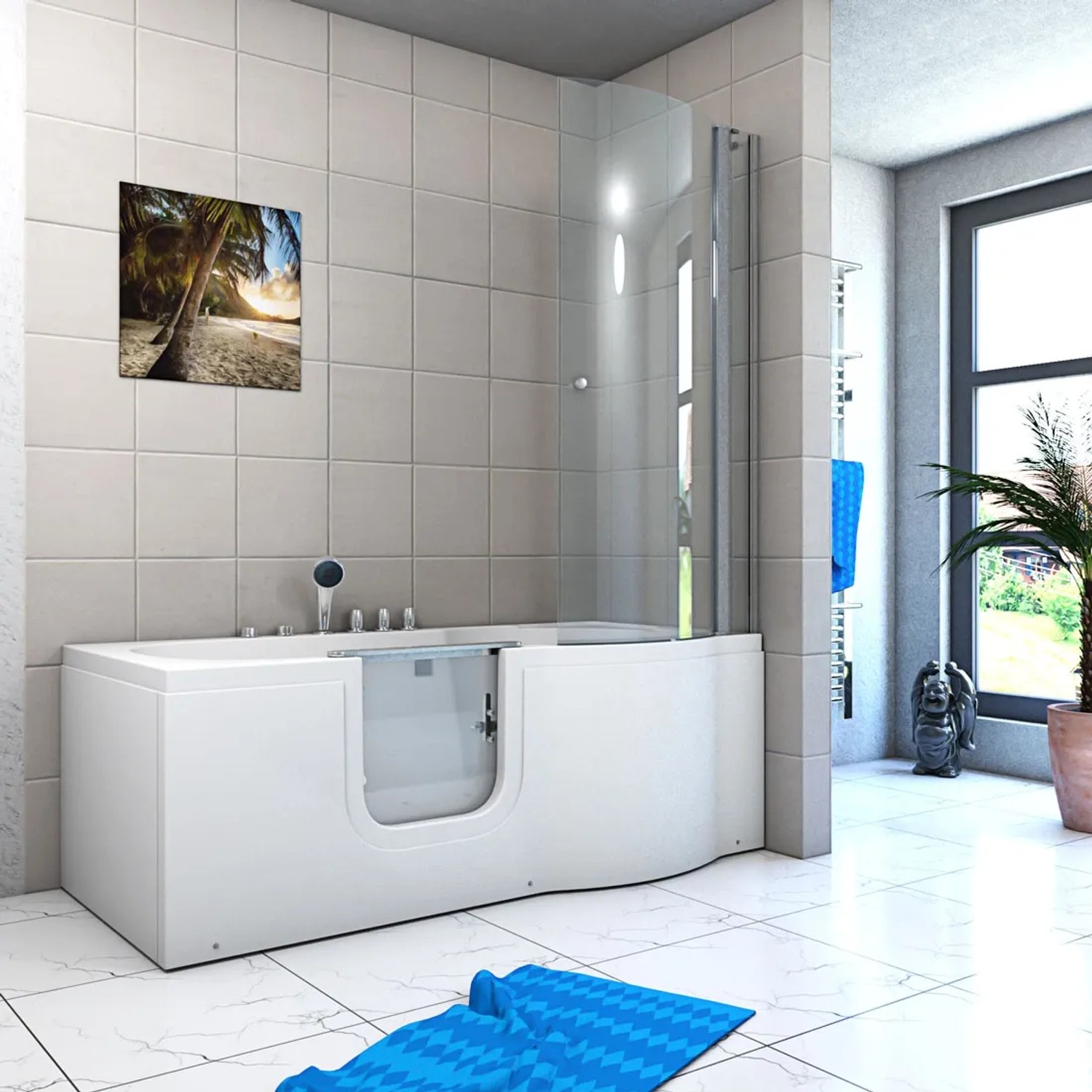 AcquaVapore Seniorendusche und Wanne S12D-TH-AIR-L 170x85 mit Tür und Duschabtrennung.