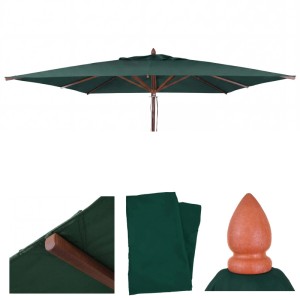 Dunkelgrüner, eckiger 3x3m Polyester-Ersatzbezug für Holz-Sonnenschirm. Mit UV-Schutz und Luftzirkulation.