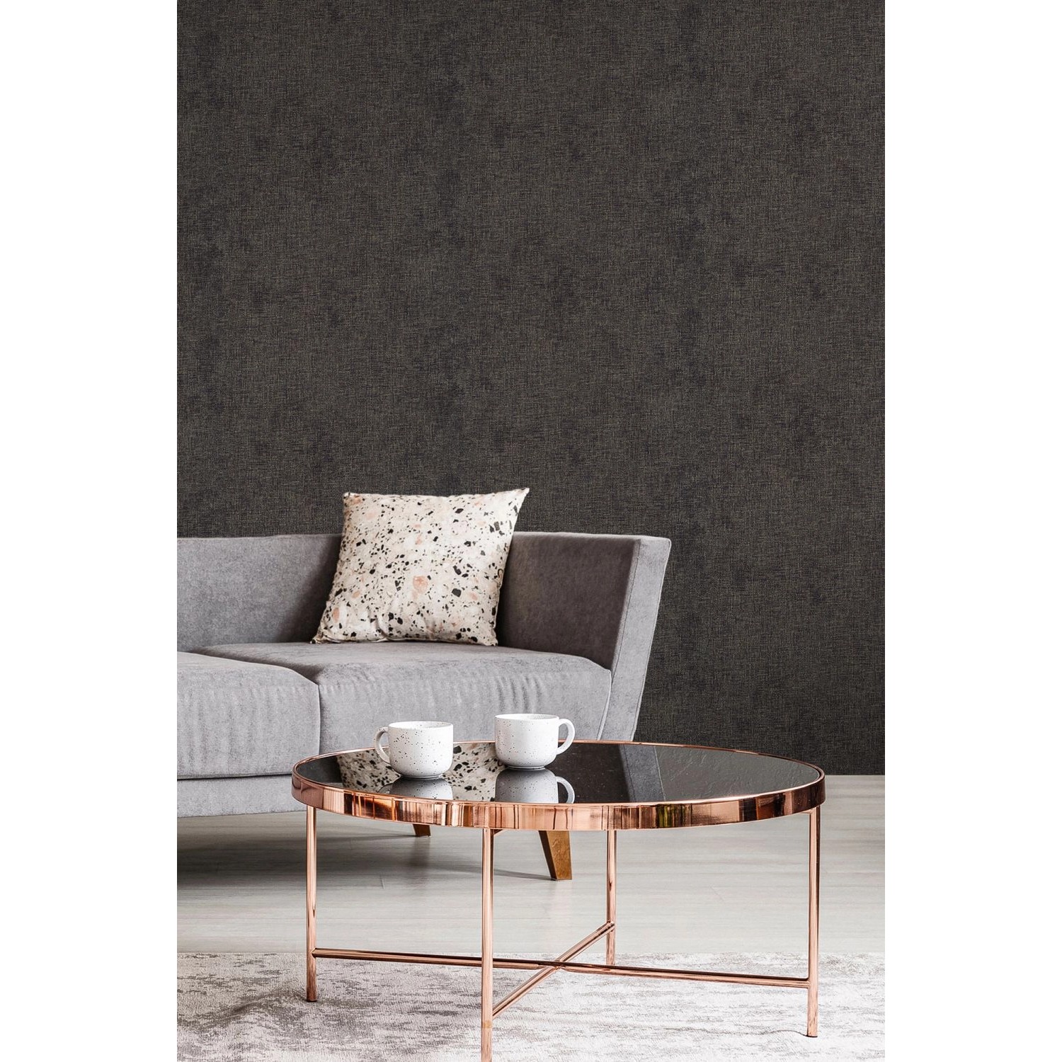 Livingwalls Tapete Leinen-Optik Schwarz und Gold 53 cm x 10,05 m AS-374314