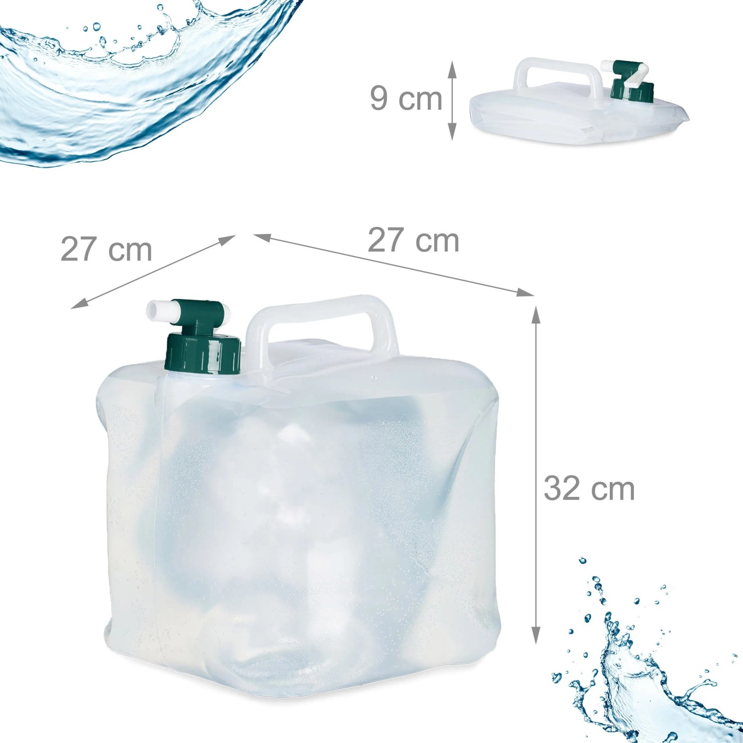 4er Set transparente Faltkanister 20L mit Hahn für Camping & Outdoor. Platzsparend verstaubar.