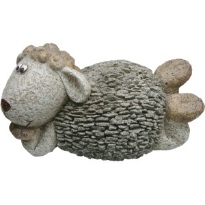 Liegendes Deko-Schaf aus Polystone in Weiß-Grau, 11 cm, für Garten & Wohnbereich.