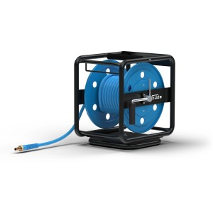 Güde Druckluftschlauchtrommel mit 30 m Schlauch auf drehbarer, schwarzer Rahmenkonstruktion.