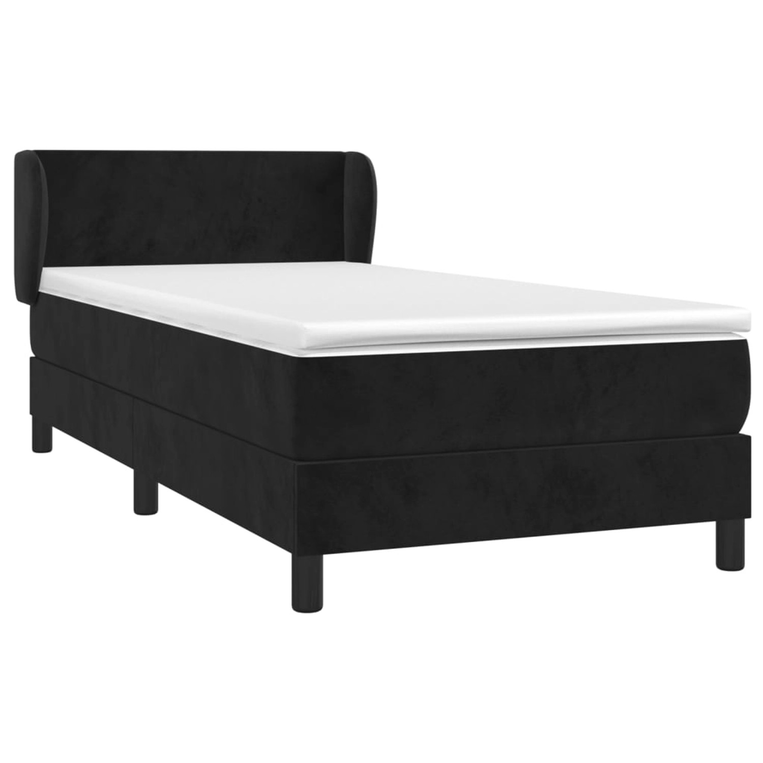 Schwarzes vidaXL Boxspringbett (90x200 cm) mit Matratze und Samtbezug.