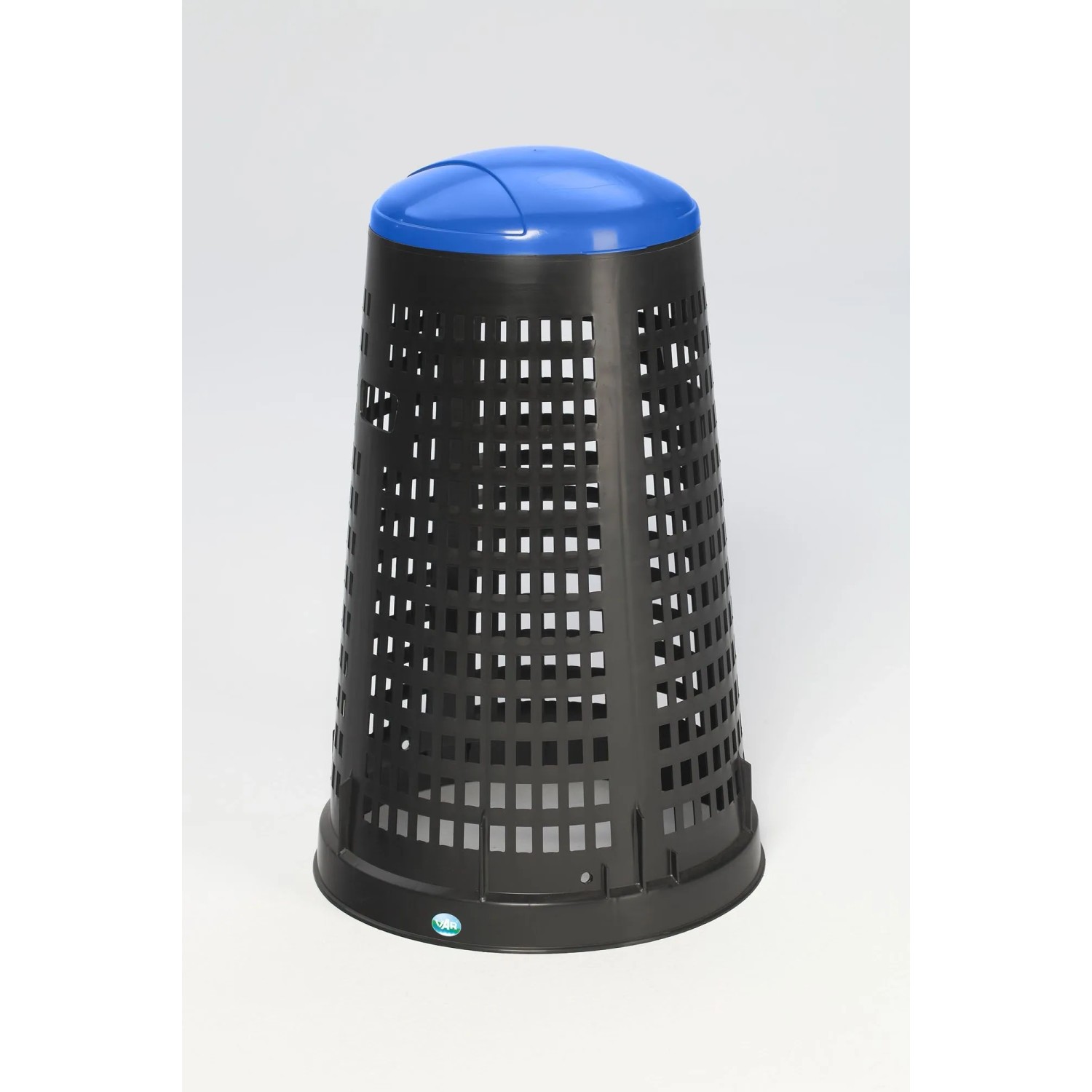 PROREGAL Robuster Abfallsammler Korbständer Mit Klemmring 90 Liter HxBxT 88 x 52,5 x 52,5 cm Kunststoff Schwarz Blauer Deckel