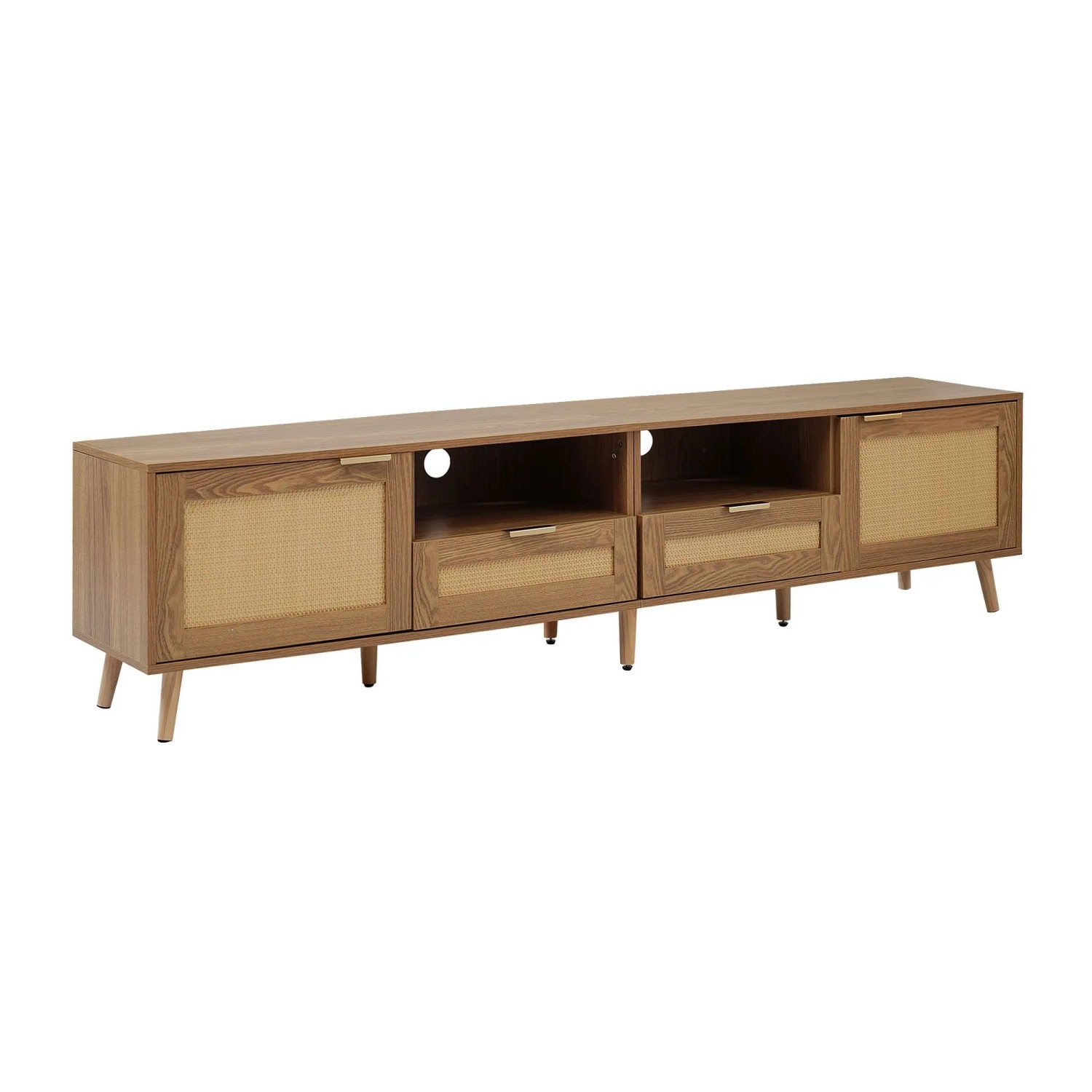 Okwish Tv Ständer Mit Rattan Design Massivholz Füße Wohnzimmer Schlafzimmer 200x37x49cm Natur