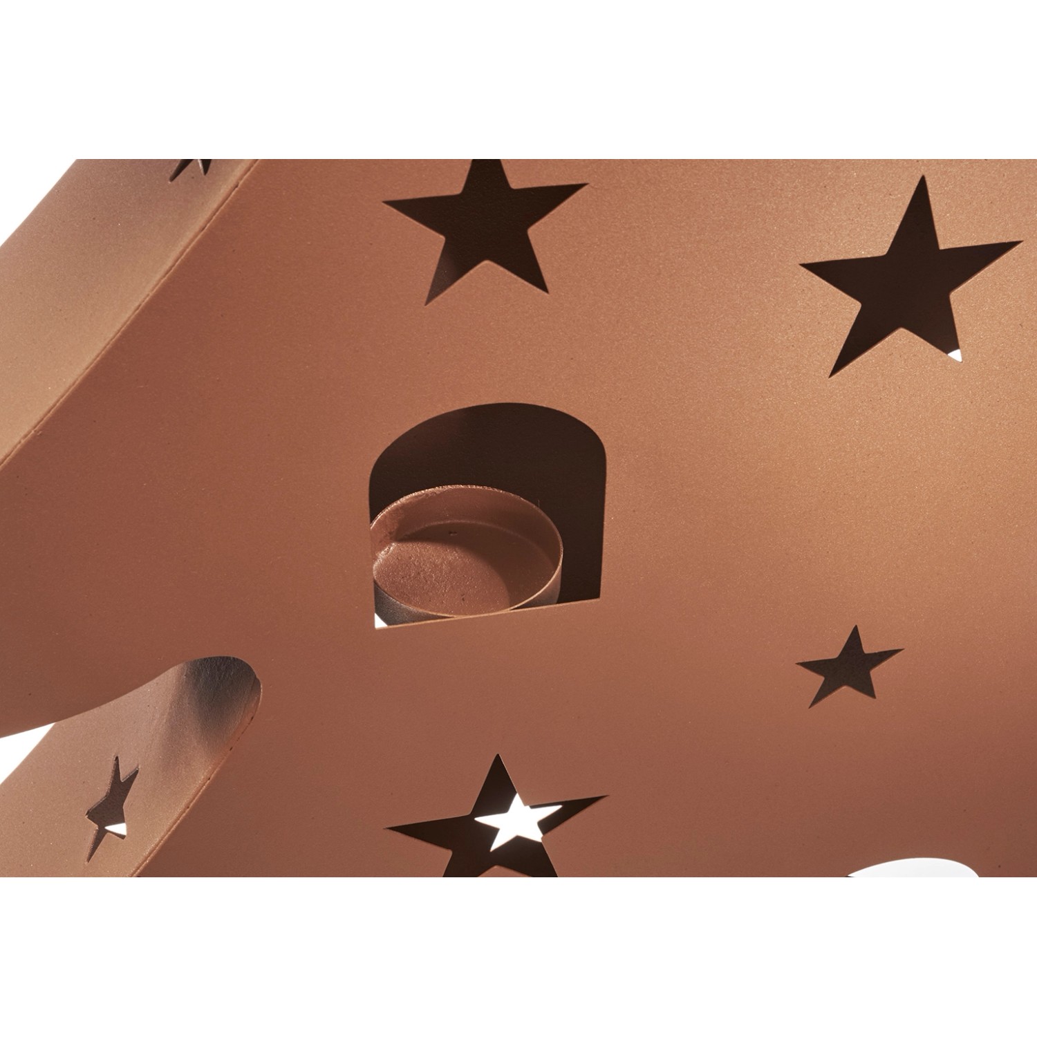 Detailaufnahme: Kobolo Kerzenhalter CHRISTMAS, Metall Rostoptik, Sterne, Teelicht