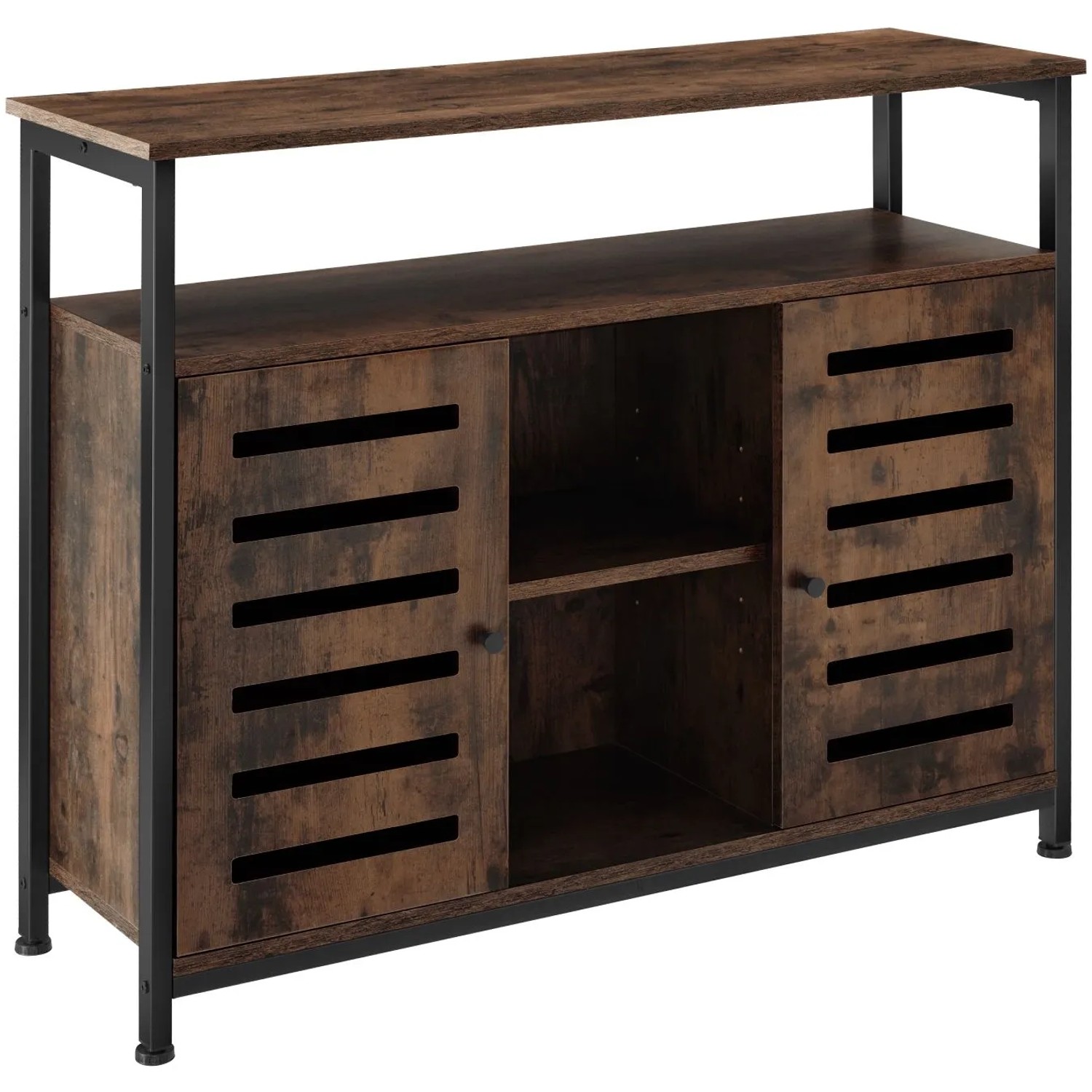 Tectake Sideboard Warrington Industrial Style Holz und Stahl  100 x 37 x 82 cm Industrial Holz Dunkel  Rustikal