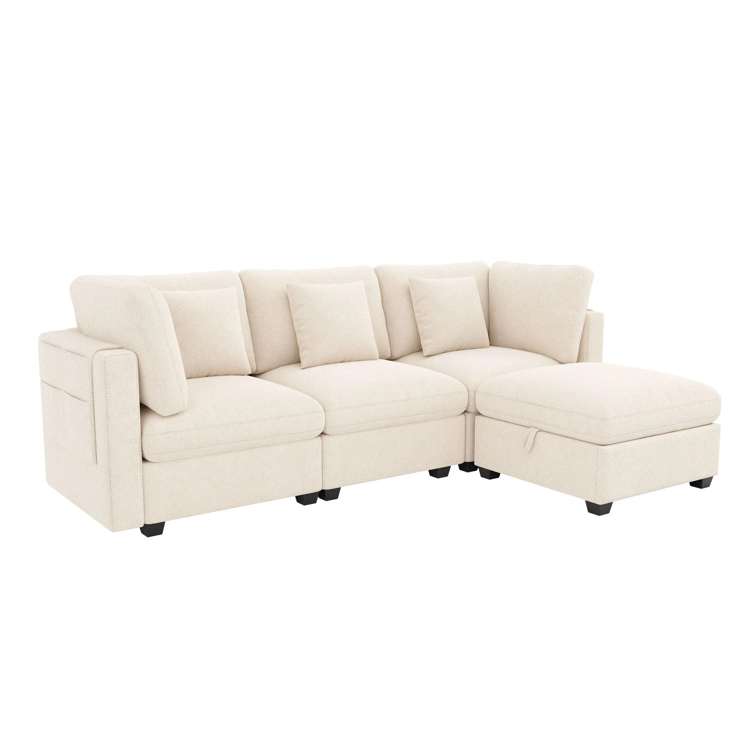 Merax Ecksofa L Form 4 Sitzer Modulsofa Stauraum Beige