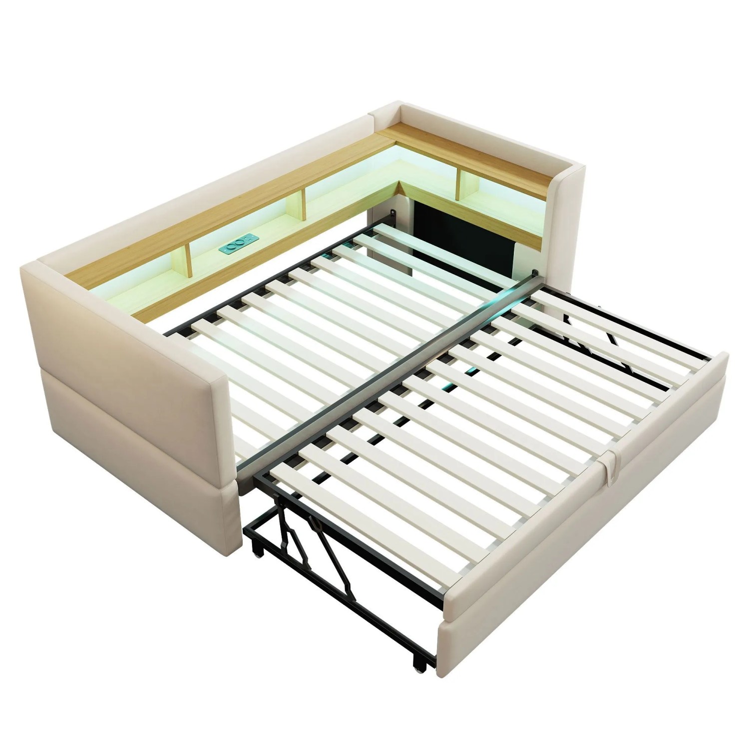 Merax Schlafsofa 90/180x190cm LED USB Ablage Beige