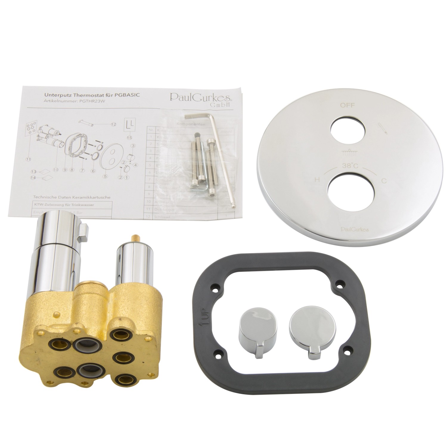 PaulGurkes Duschsystem Komplettset mit Unterputz-Thermostat, Regendusche und Zubehör.