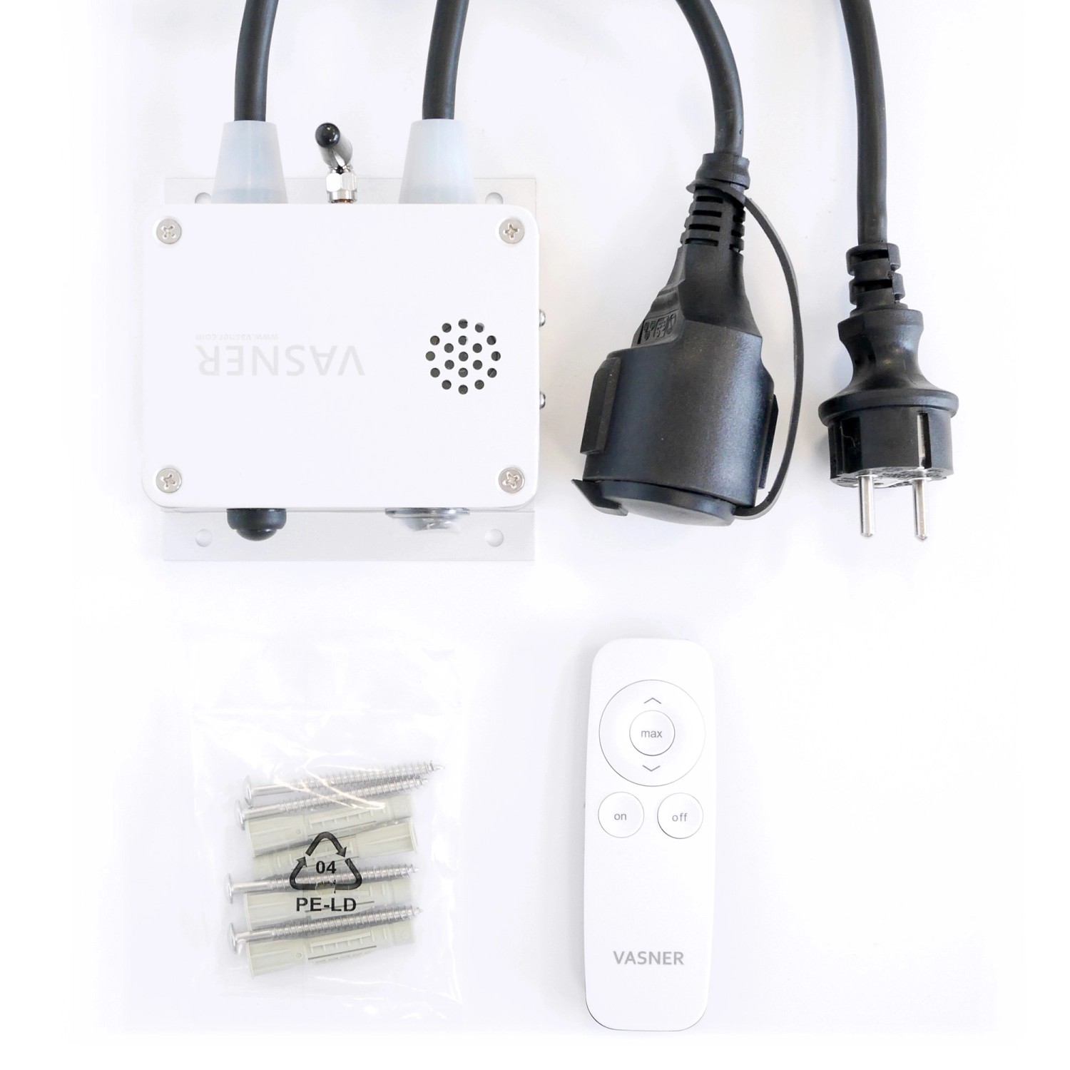VASNER Bluetooth Dimmer Box mit Fernbedienung und Zubehör für Infrarotstrahler.