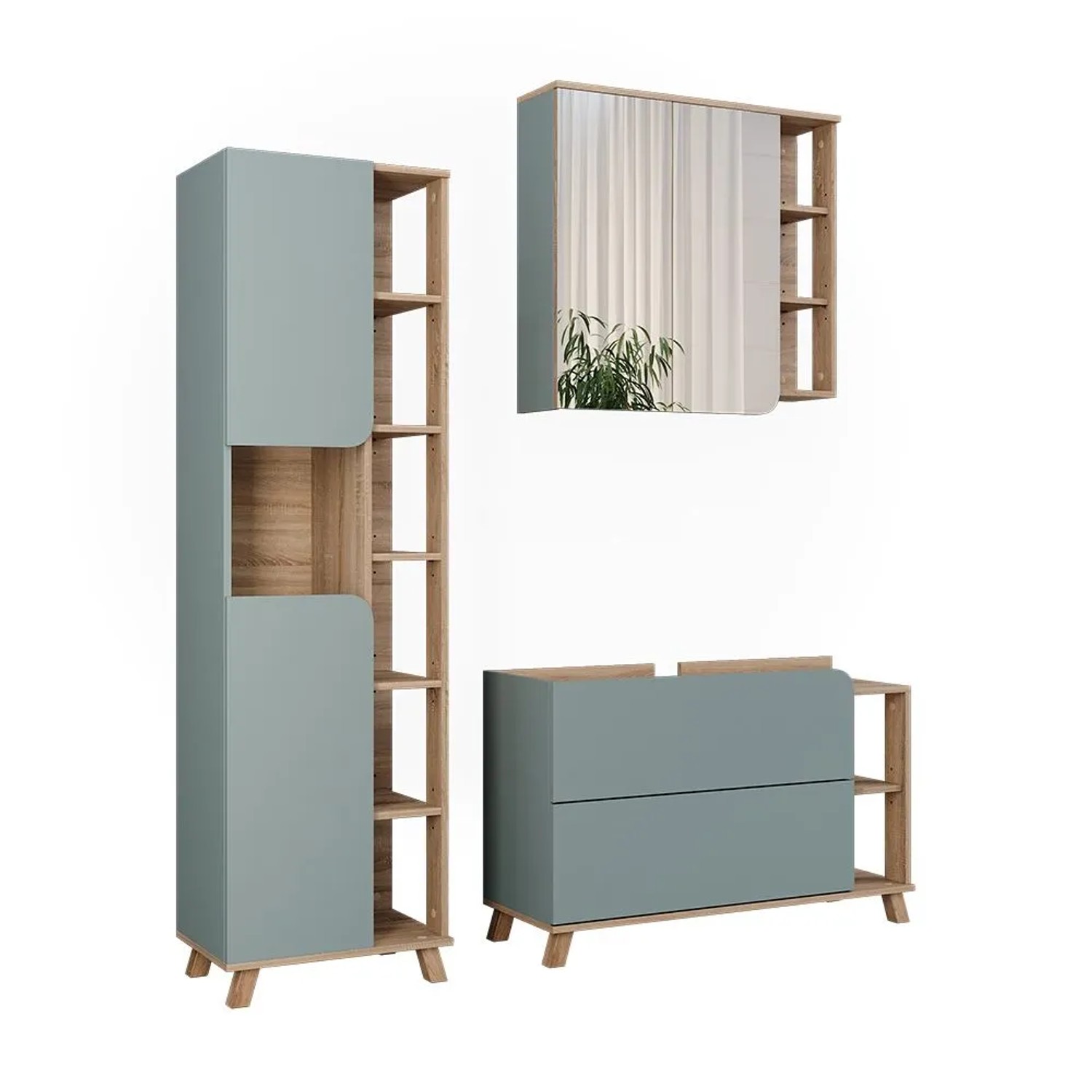 Vicco Badmöbel-Set Karen Sonoma/Blau 100 x 65 3-teilig