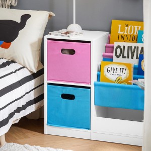 SoBuy Kinder Bücherregal mit Stoffboxen in Rosa und Blau. Weißes Aufbewahrungsregal.