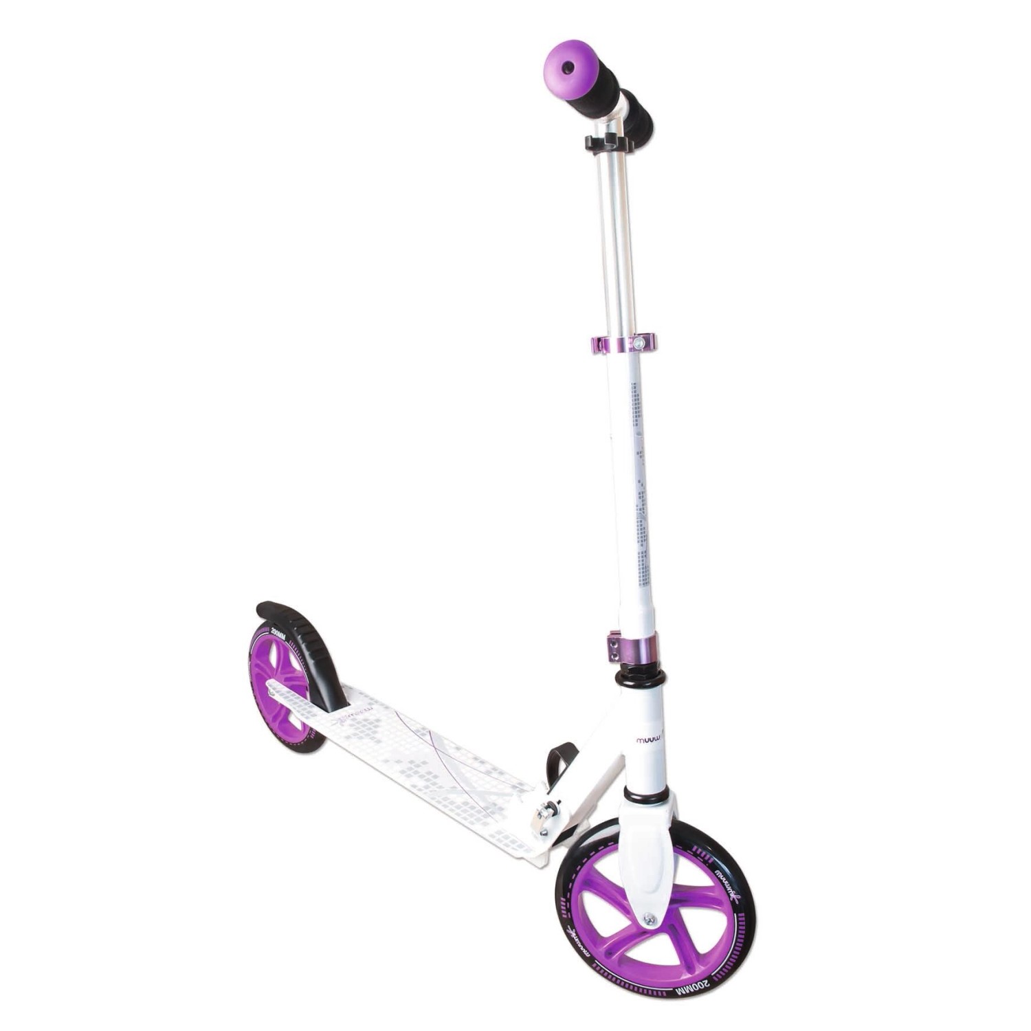 Muuwmi Aluminium Scooter Tretroller 200 mm ABEC 5 GS-Geprüft Höhenverstellbar Weiß-lila