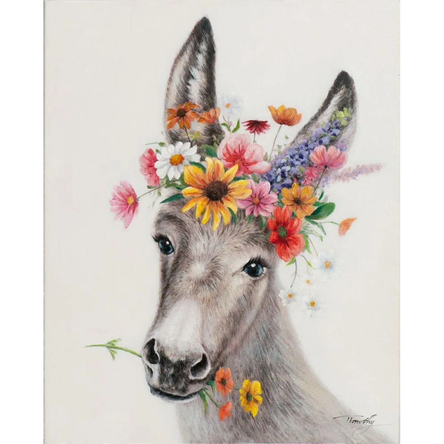 Art Universe Leinwandbild Esel mit Blumen 40 x 50 cm