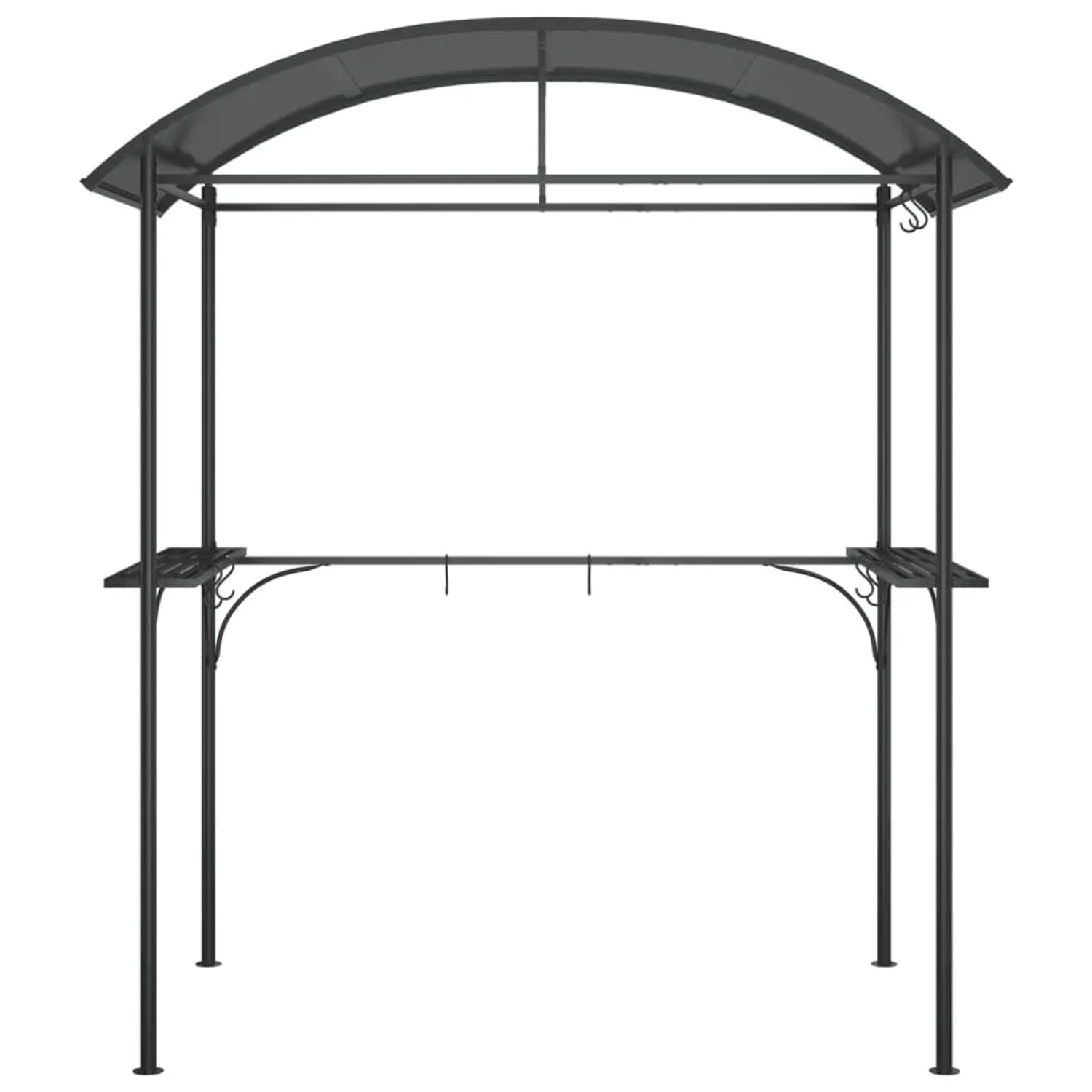 Anthrazit Grillpavillon (220x115x230 cm) mit Stahlrahmen, Dach und Seitenregalen für den Garten.