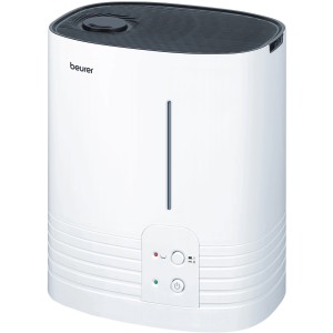Beurer LB 55 Luftbefeuchter mit Verdampfertechnologie, weißes Gehäuse mit Wasserstandsanzeige.