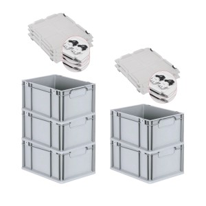 PROREGAL Spar Set: 5 graue Euroboxen mit Deckel, 22x30x40cm, ideal zur Aufbewahrung.