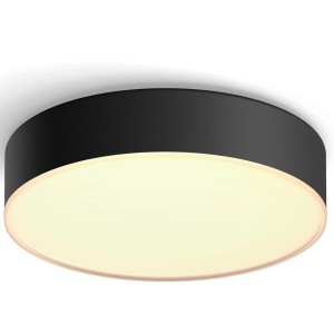 Schwarze Philips Hue Enrave S Deckenleuchte mit Dimmer und warmweißem Licht.