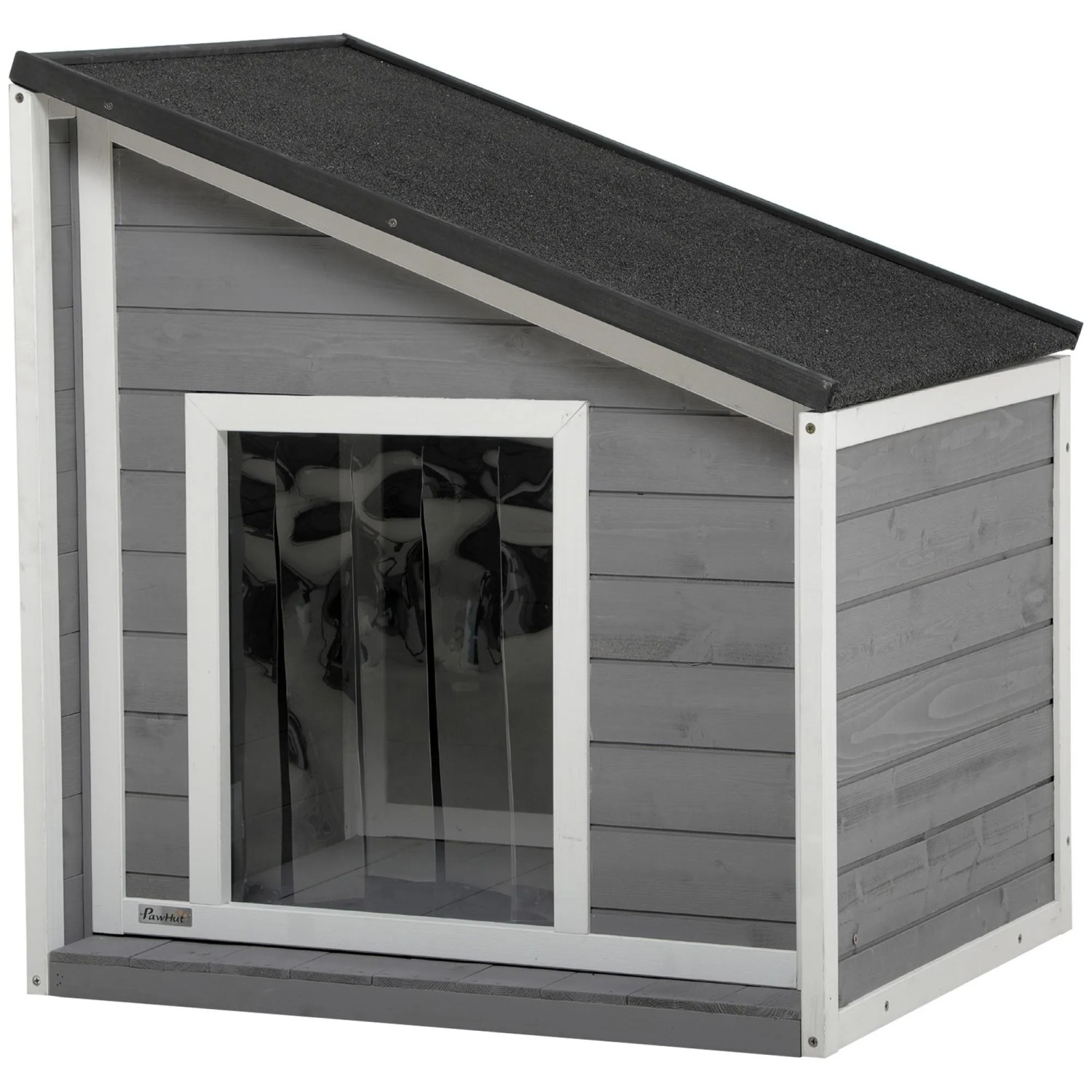 PawHut Hundehütte mit zu Öffnendem Asphaltdach Grau 71 x 58 x 53/77 cm
