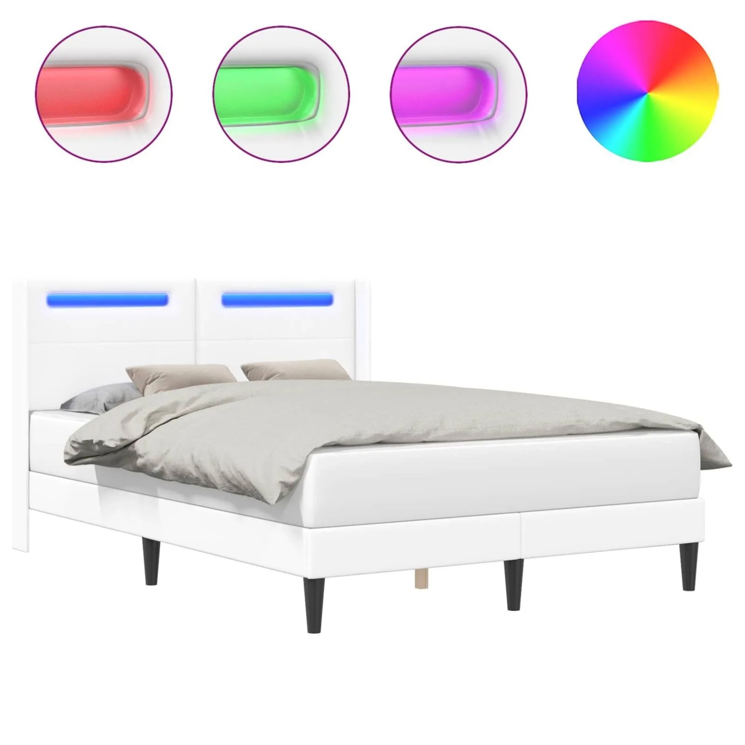 vidaXL Bettrahmen mit LED-Lichtleisten Weiß 160 x 200 cm Kunstleder 42027986