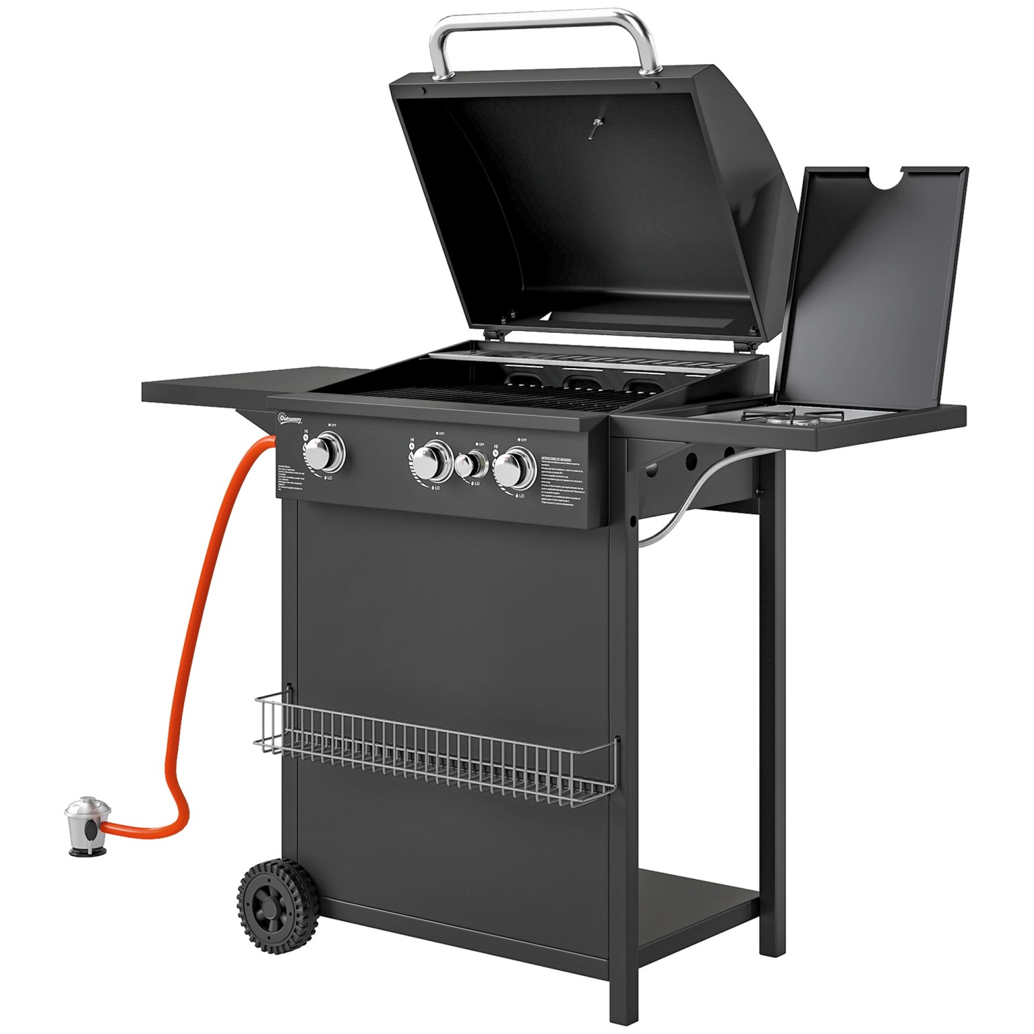 Outsunny Gasgrill Stahl Kunststoff Schwarz 123L x 57B x 98H cm günstig online kaufen