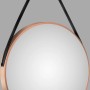 Runder DSK Design Wandspiegel Silver Coiffeur Ø 80 cm mit Kupferrahmen und Lederband.