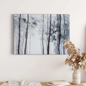 Bricoflor Leinwandbild Wald Aquarell in Grau/Grün, modernes Wandbild für Wohnraum.
