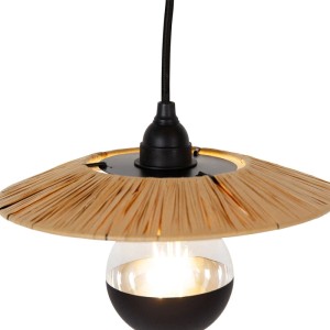 Ländliche Hängelampe Leia, 3-flammig, schwarz mit Seil. Pendelleuchte für Esszimmer.