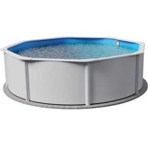 Planet Pool Stahlwandpool Rund Classic Breiter Handlauf 550 x 120cm Stahl 0,4mm Weiß Folie 0,3mm Blau Overlap