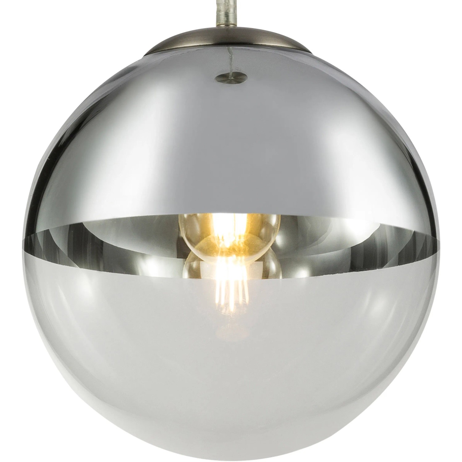 Moderne Globo Pendelleuchte Varus mit nickel-mattem Glasschirm.
