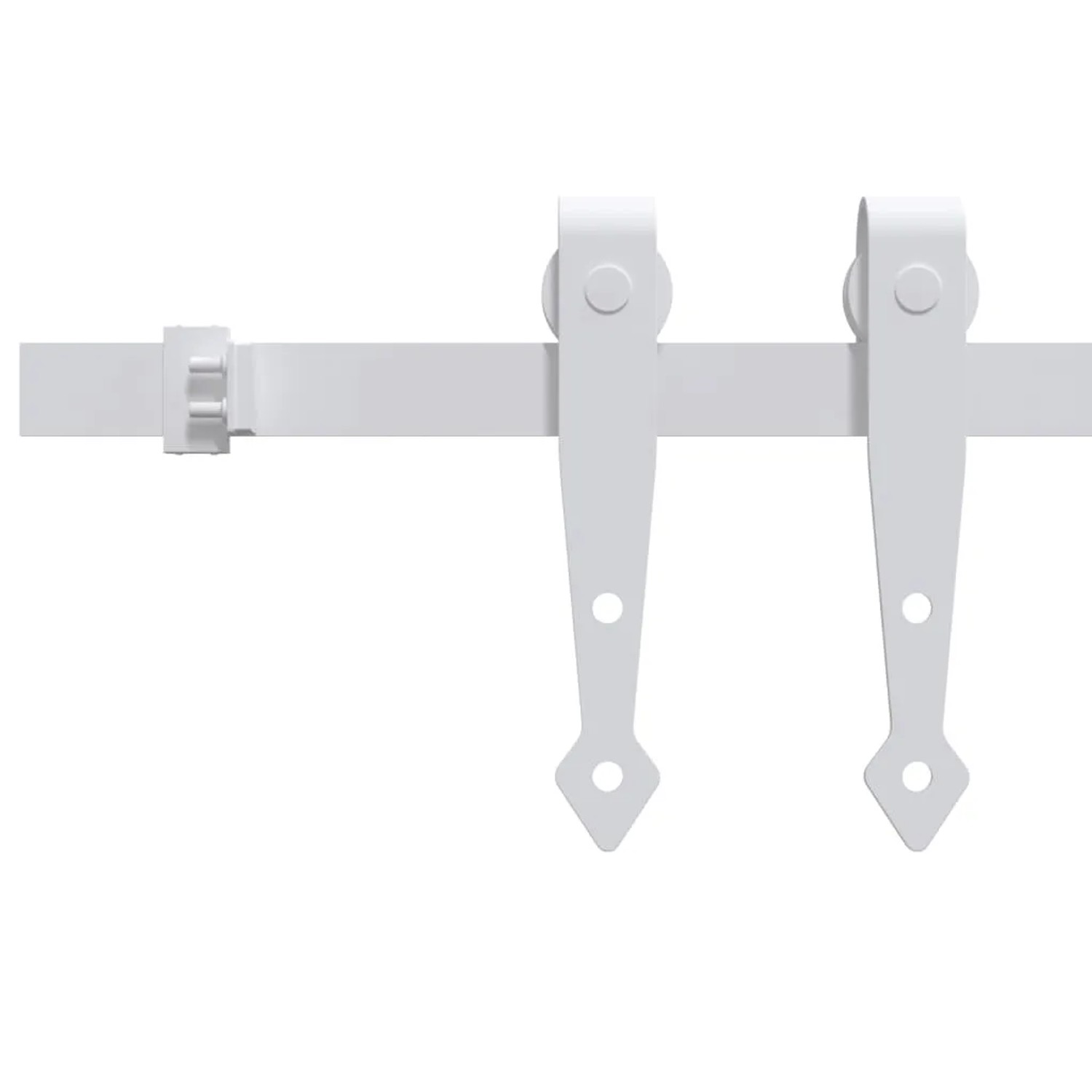 Weißes Mini Schiebetürbeschlag Set aus Carbonstahl für Schranktüren, 183 cm lang, mit Rollen und Laufschiene.