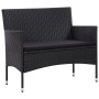 Schwarze 2-Sitzer Gartenbank aus Rattan mit Sitzkissen, Teil des vidaXL Lounge-Sets.