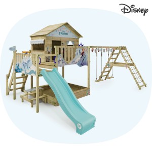 Wickey Disney Eiskönigin Spielturm mit Rutsche, Schaukel und Klettergerüst in Pastellblau.