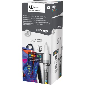 LYRA Mark All Marker, Weiß, Permanentmarker für alle Oberflächen, 2mm Rundspitze.