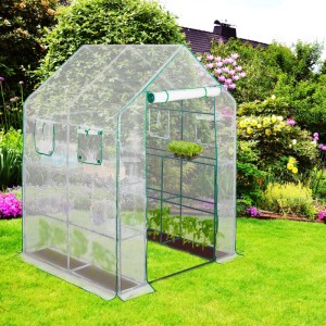 Relaxdays Foliengewächshaus Stahlrohr Polyester Transparent Grün Begehbar mit 4 Fenstern 190 cm x 140 cm x 140 cm 8,8 kg