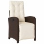 Brauner vidaXL Gartenstuhl aus Polyrattan mit cremefarbenen Polstern. Bequemer Sessel für den Garten.