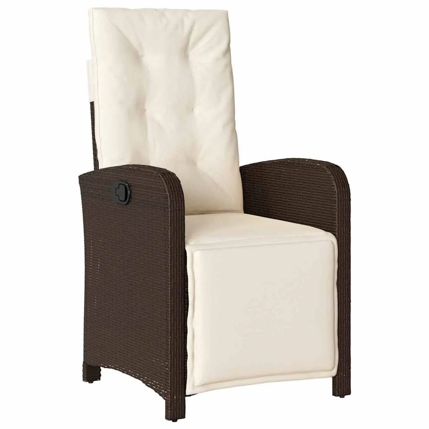 Brauner vidaXL Gartenstuhl aus Polyrattan mit cremefarbenen Polstern. Bequemer Sessel für den Garten.