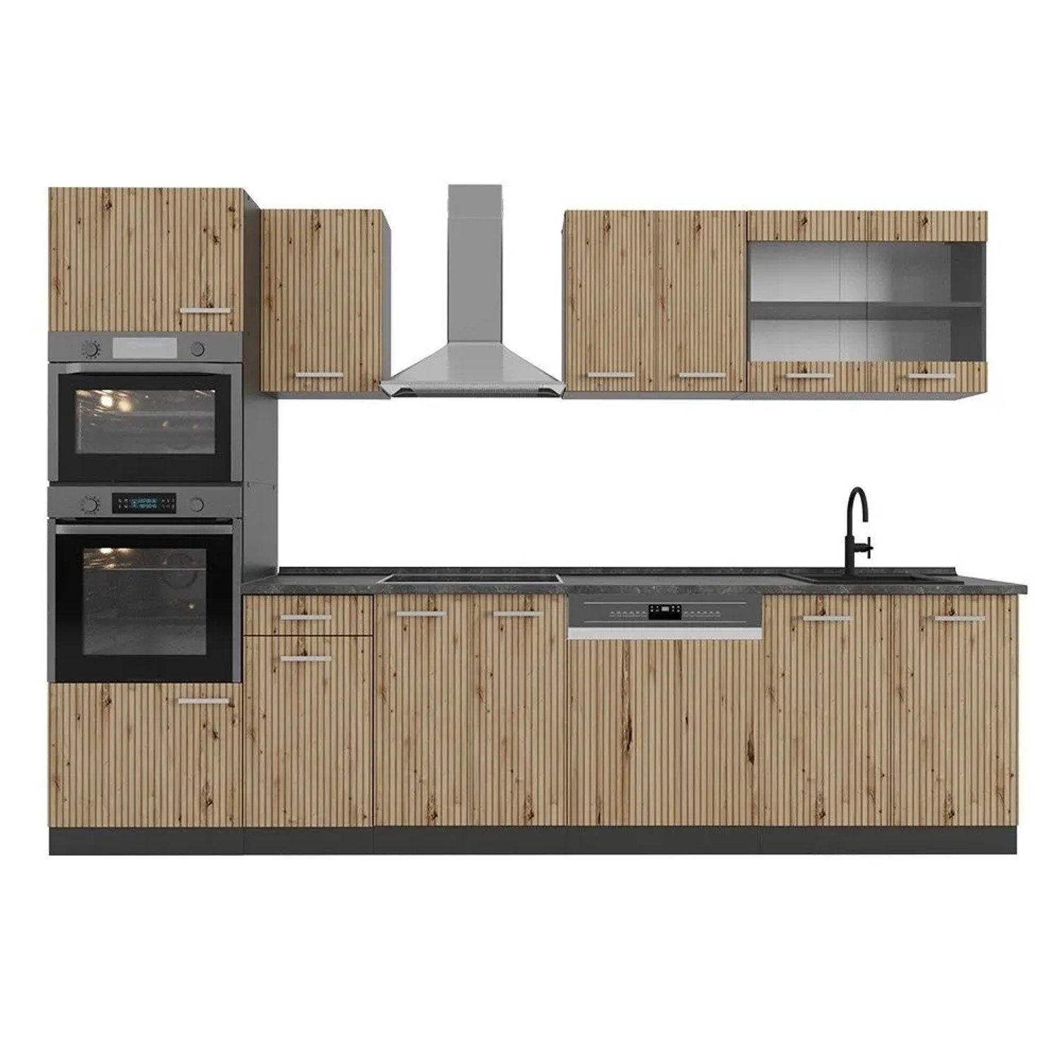 Vicco R-Line Küchenzeile Artisan Eiche Anthrazit 300 cm mit Hochschrankohne Arbeitsplatte ohne E-Geräte