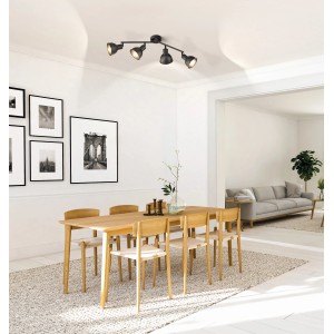 Schwarze, 4-flammige Fischer & Honsel Deckenleuchte Speedy im modernen Wohnraum.